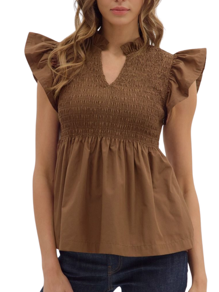 Smocked Flutter Sleeve Top