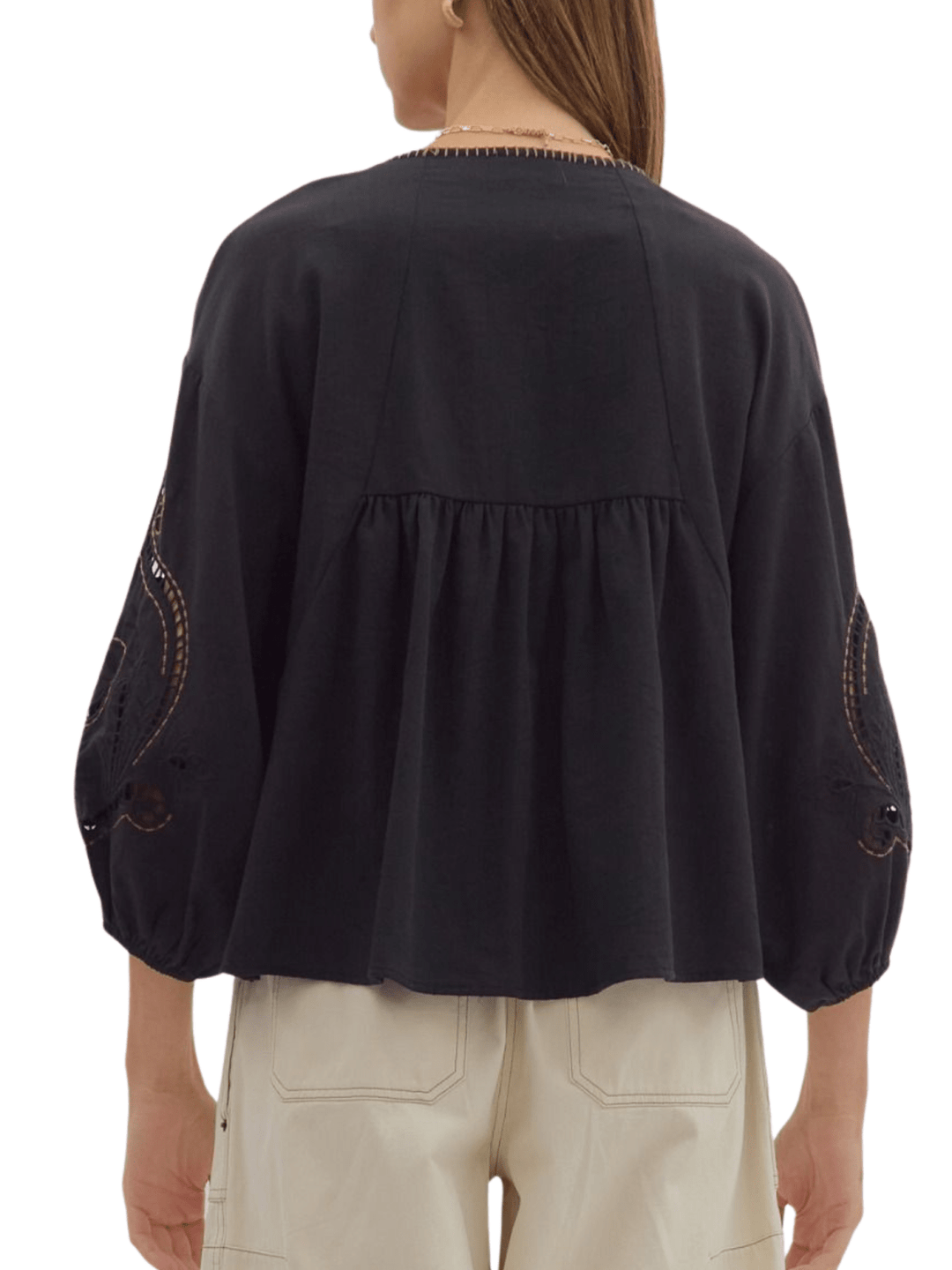 Embroidered Cut Out Sleeve Top - High Call Outfitters