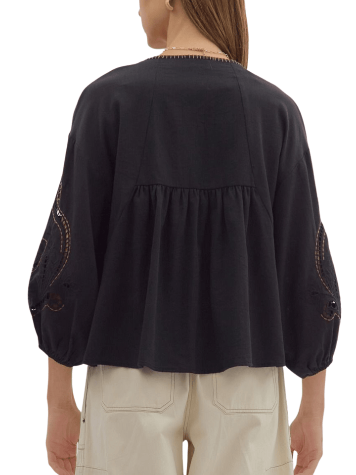 Embroidered Cut Out Sleeve Top - High Call Outfitters