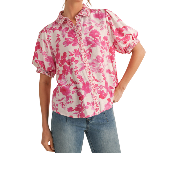 Flower Print Button Front Shirt