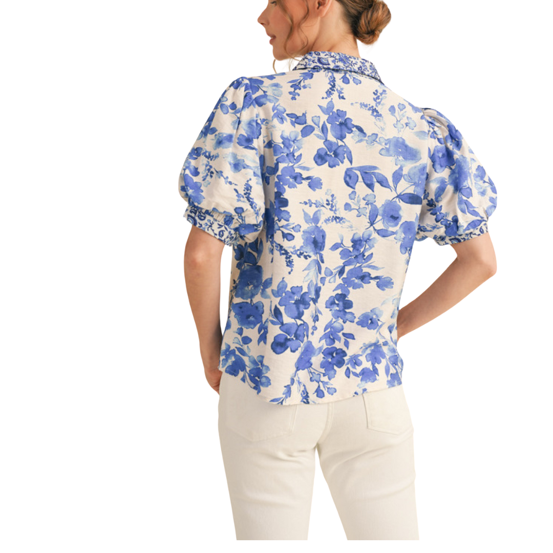 Flower Print Button Front Shirt