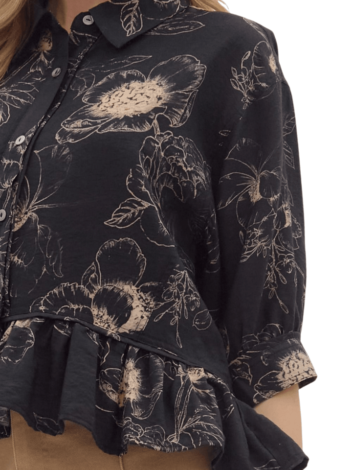 Ruffle Trim Floral Top - High Call Outfitters