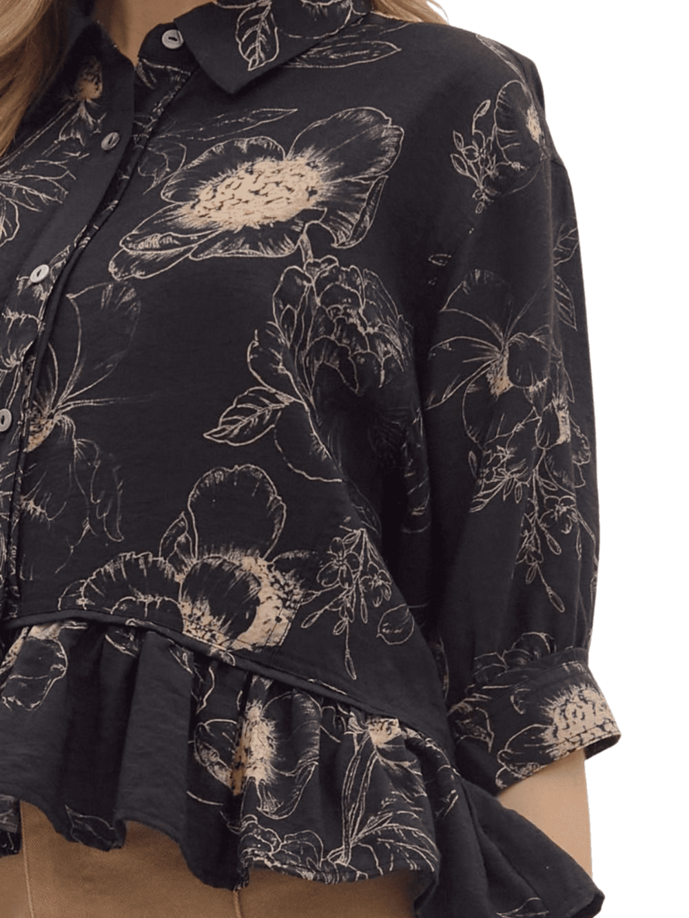 Ruffle Trim Floral Top - High Call Outfitters