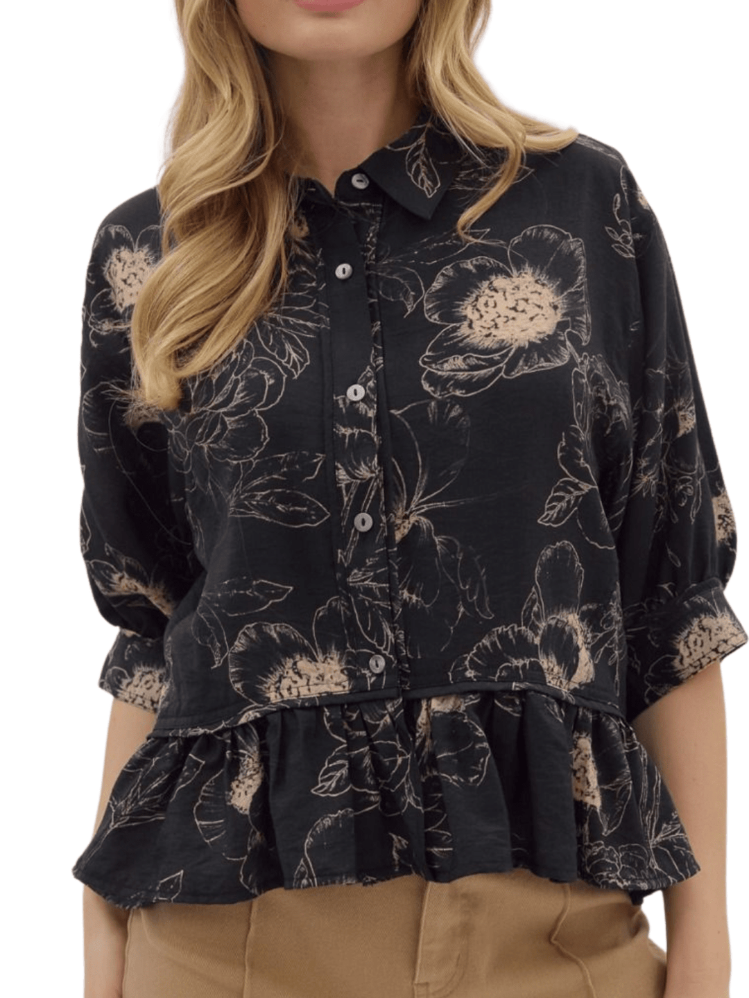 Ruffle Trim Floral Top - High Call Outfitters