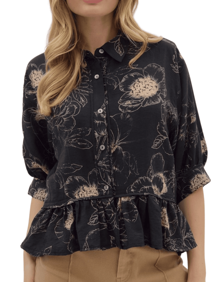 Ruffle Trim Floral Top - High Call Outfitters