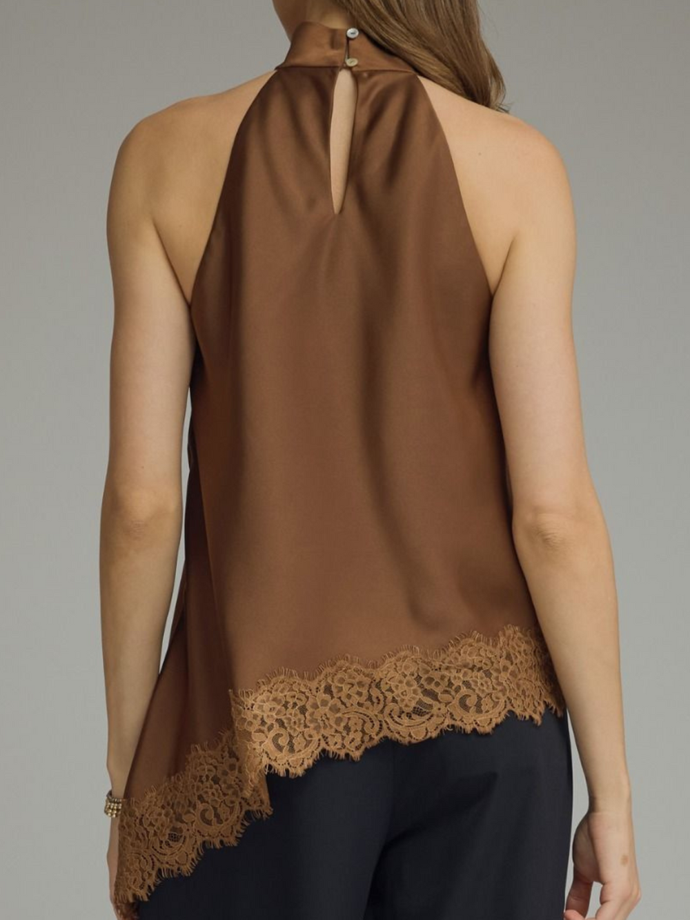 Lace Slant Satin Halter Top - High Call Outfitters