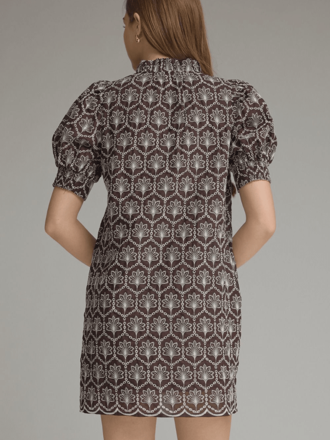 Ruffle Neck Embroidered Dress - High Call Outfitters