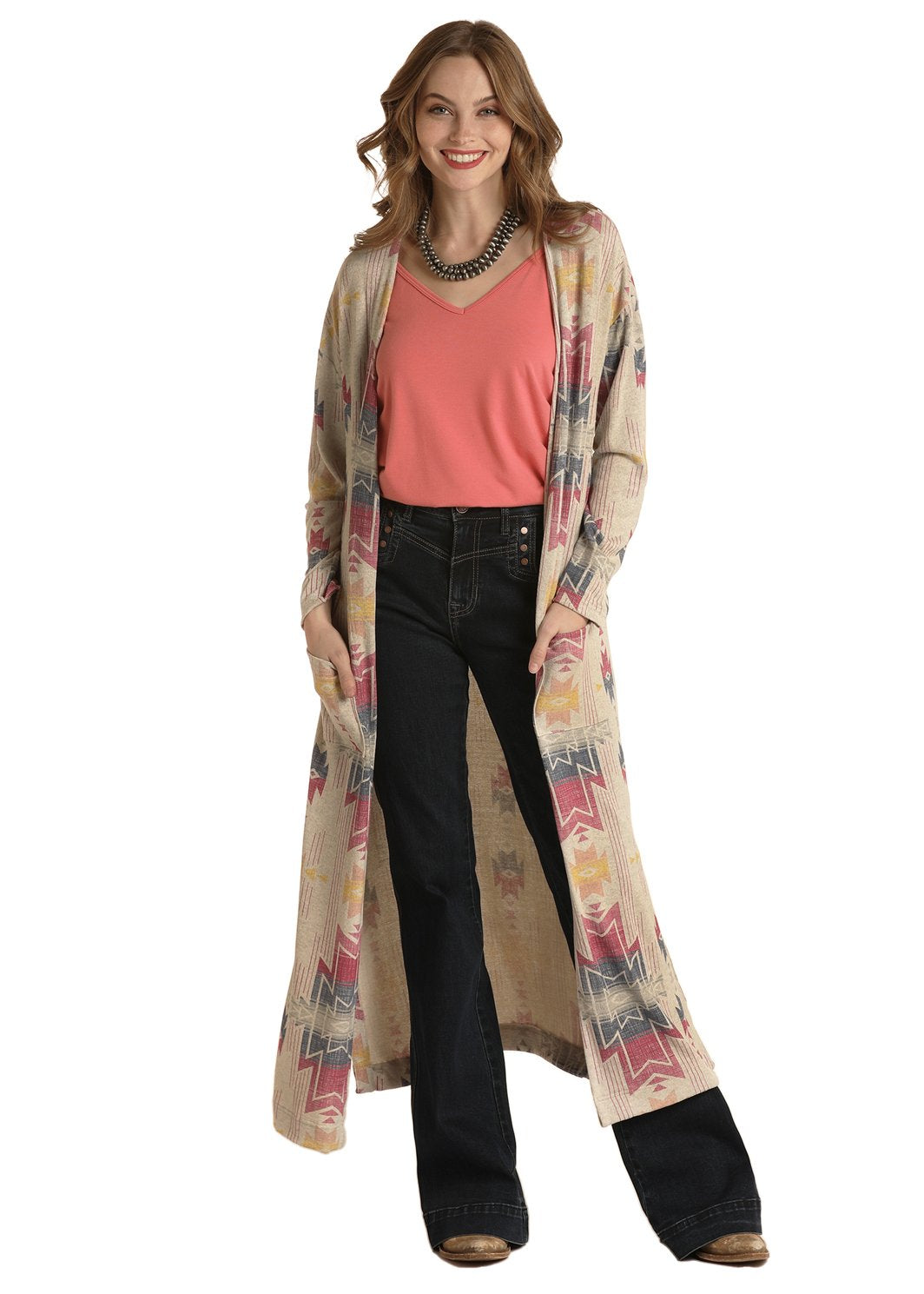 Long Aztec Lightweight Sweater Cardigan from Rock & Roll Cowgirl