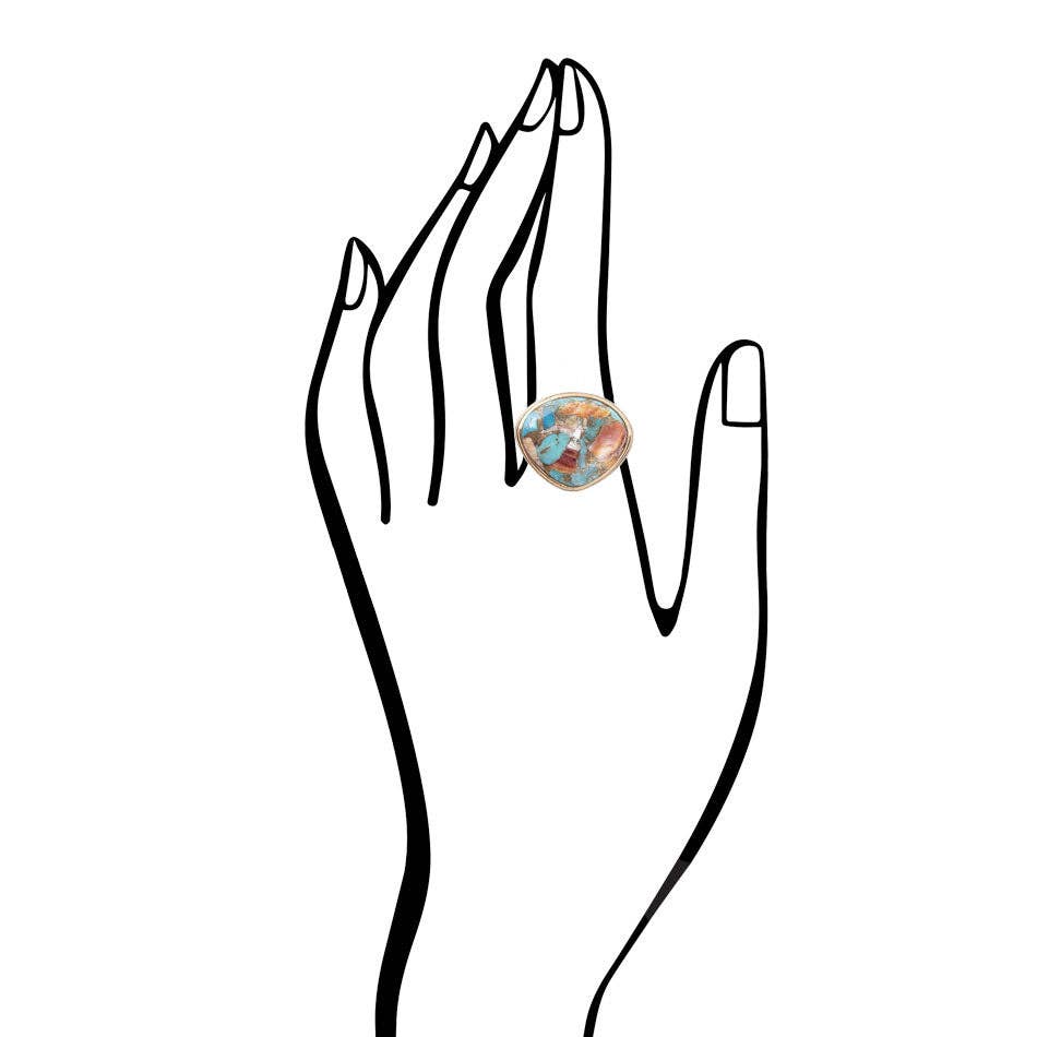 Turquoise Spiny Oyster Matrix Statement Ring from Barse