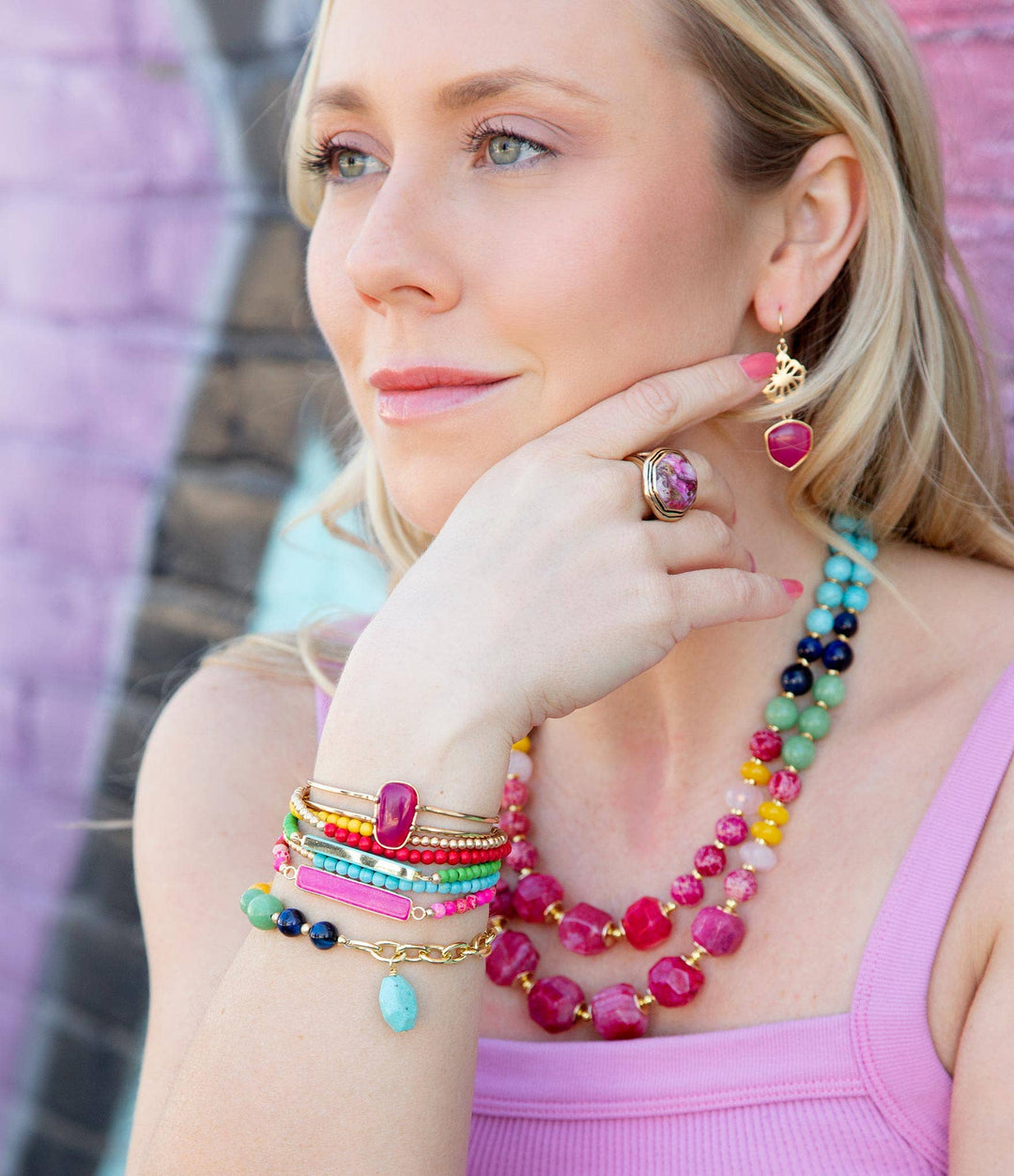 Serape Multi Stone Stretch Bracelet Set from Barse