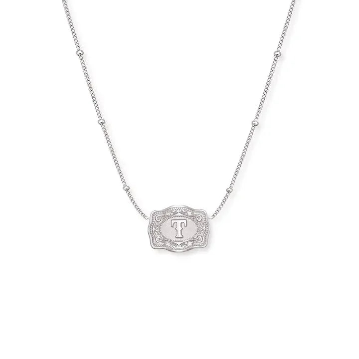 SpurWest Ultra Mini Belt Buckle Necklace (Initial) - Silver - High Call Outfitters