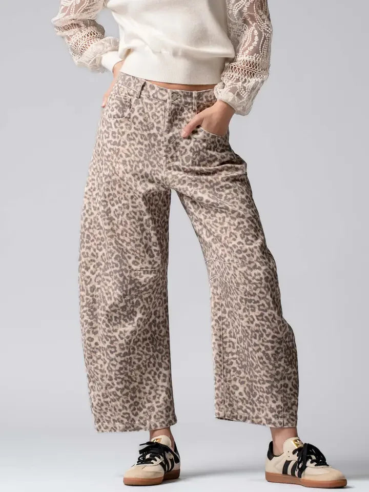 Leopard Print Barrel Denim