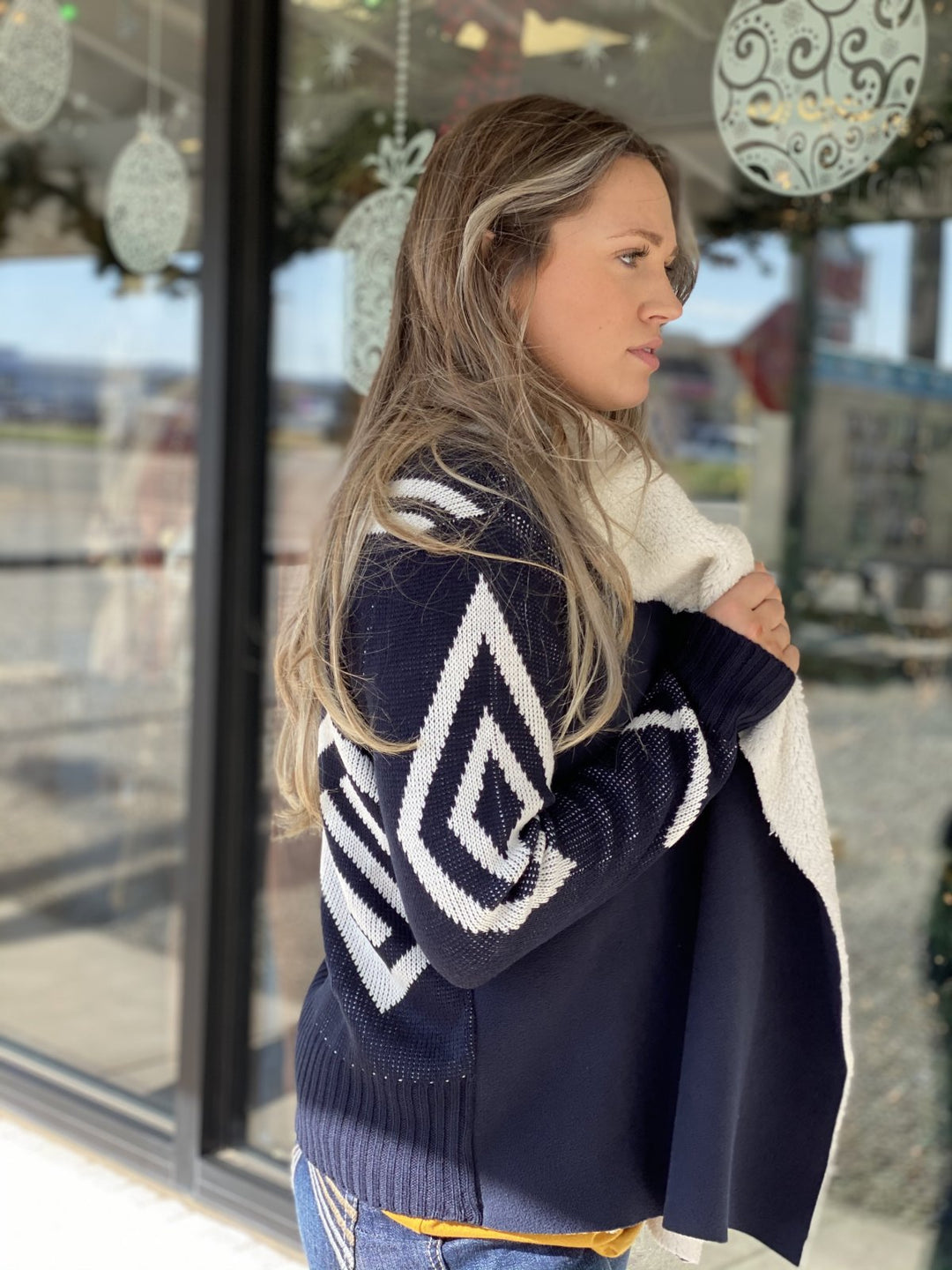 Shawl Collar Aztec Sweater Jacket from Multiples