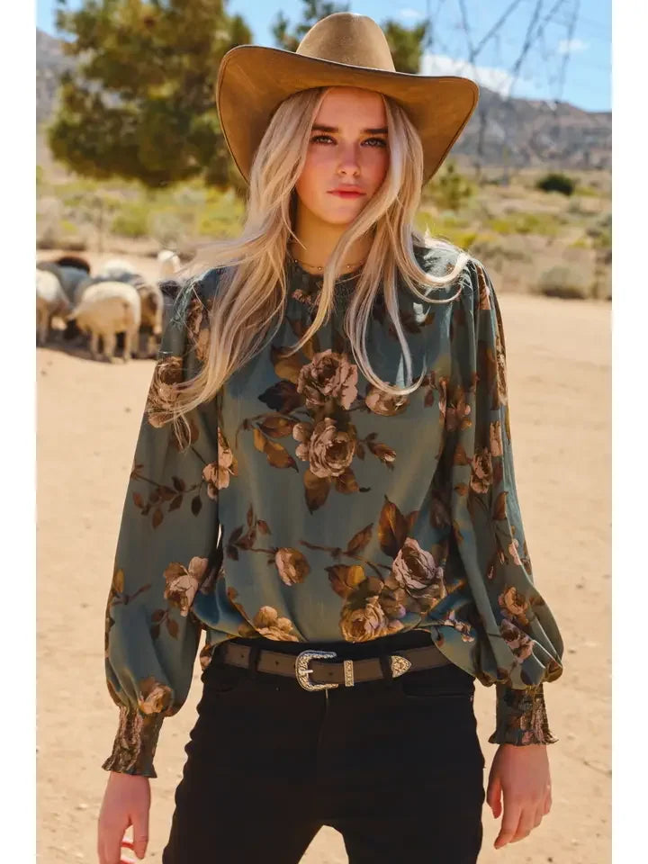 Floral Smocked Long Sleeve Top