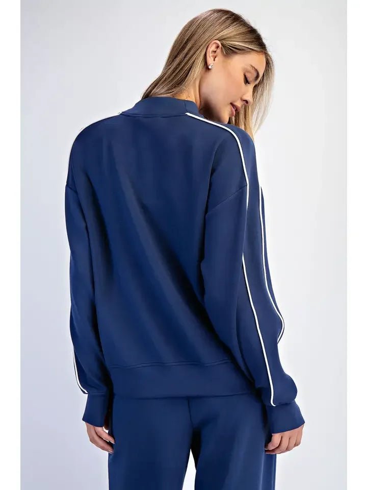 Two Stripe Piping Mock Neck Top - High Call Outfitters