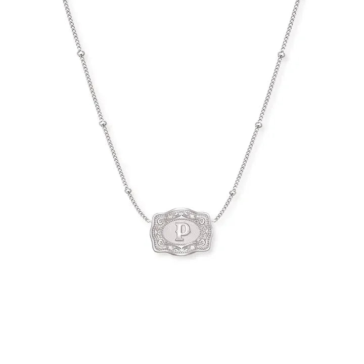 SpurWest Ultra Mini Belt Buckle Necklace (Initial) - Silver - High Call Outfitters