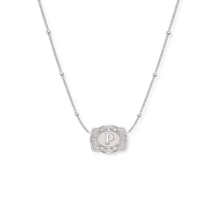 SpurWest Ultra Mini Belt Buckle Necklace (Initial) - Silver - High Call Outfitters