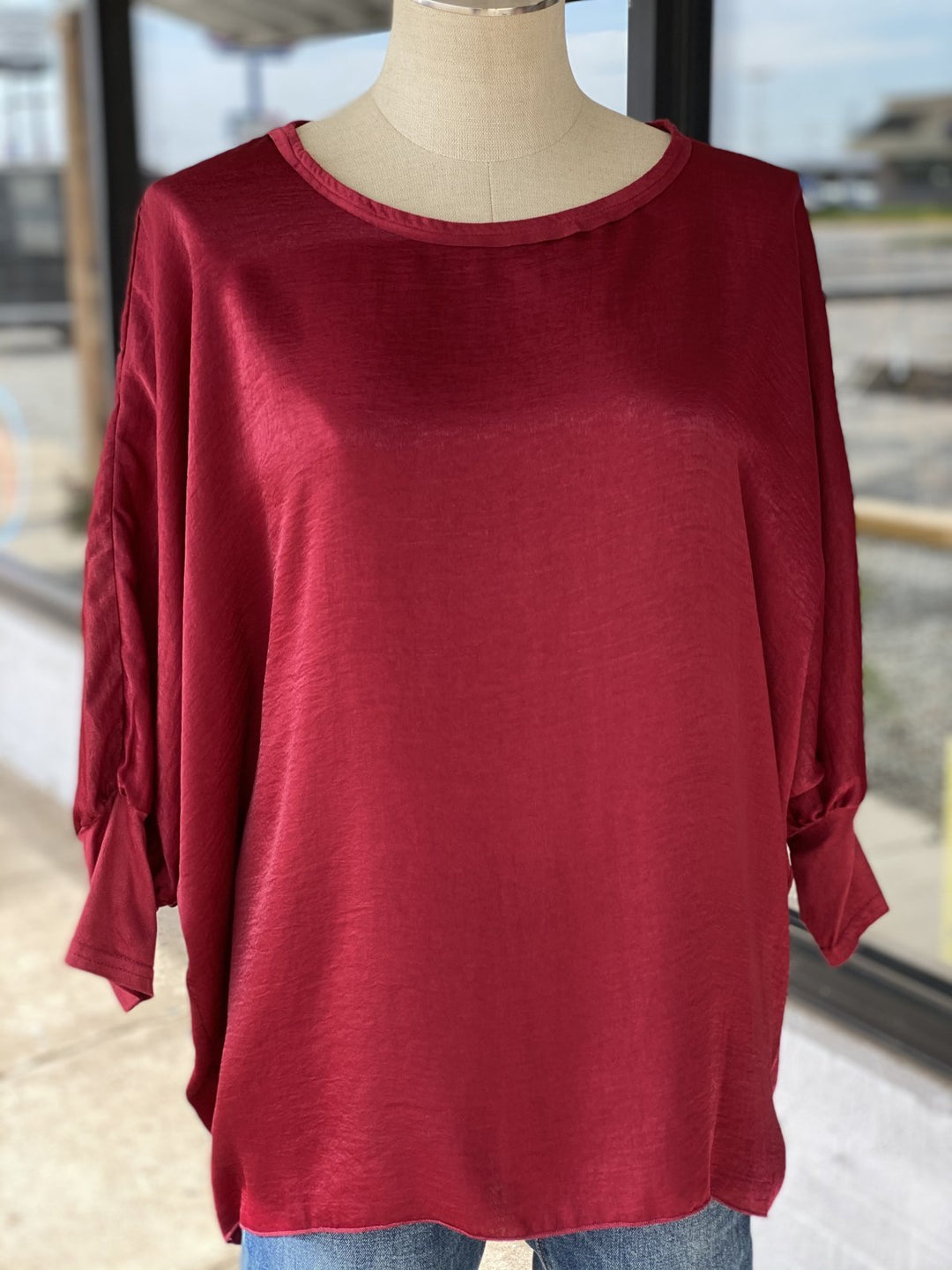 Faux Suede Trimmed Satin Top from Aunt Wanda - High Call Outfitters