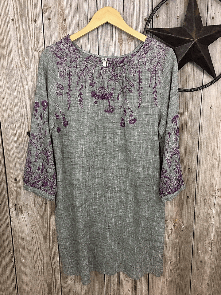 Long Sleeve Dress with Dandelion Embroidery from Uncle Frank - High Call Outfitters