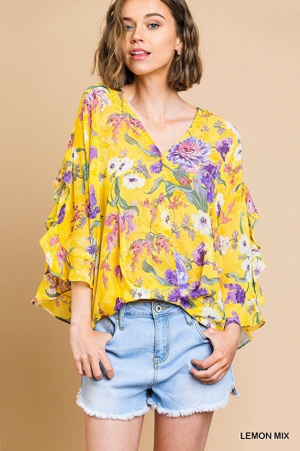 Sheer Floral Faux Wrap Top from Umgee - High Call Outfitters