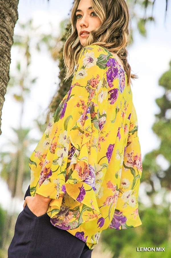 Sheer Floral Faux Wrap Top from Umgee - High Call Outfitters