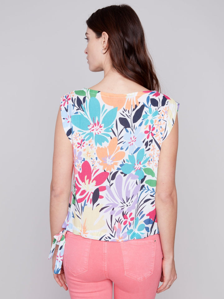 Printed Sleeveless Blouse with Side Ties from Charlie B - High Call Outfitters