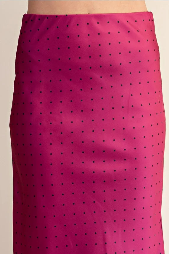 Polka Dot Satin Midi Skirt