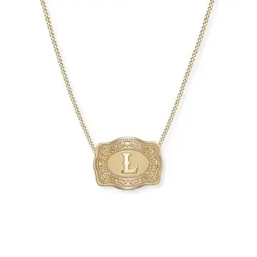 SpurWest Mini Belt Buckle Necklace (Initial) - Gold - High Call Outfitters