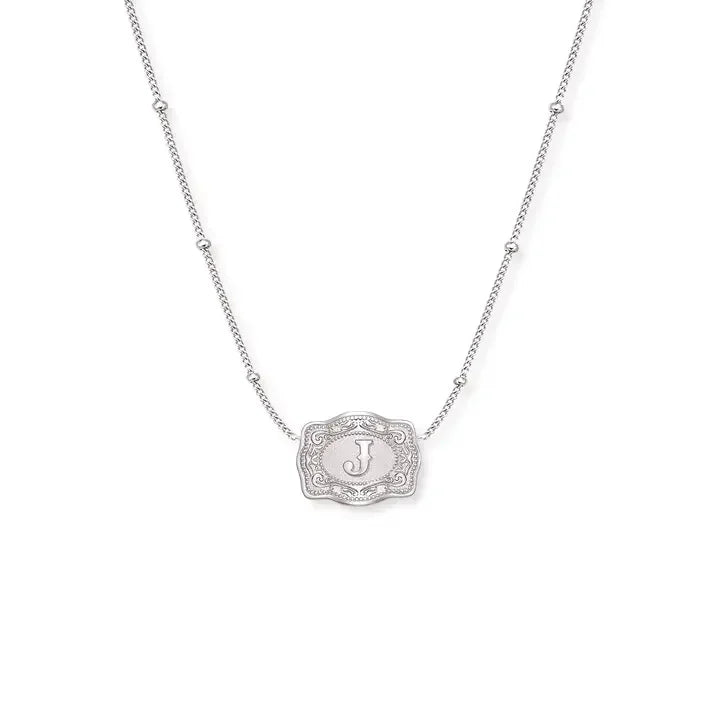 SpurWest Ultra Mini Belt Buckle Necklace (Initial) - Silver - High Call Outfitters