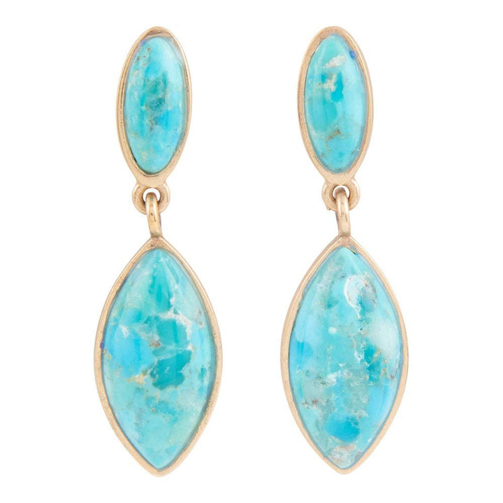Champion Blue Turquoise Golden Drop Earrings from Barse