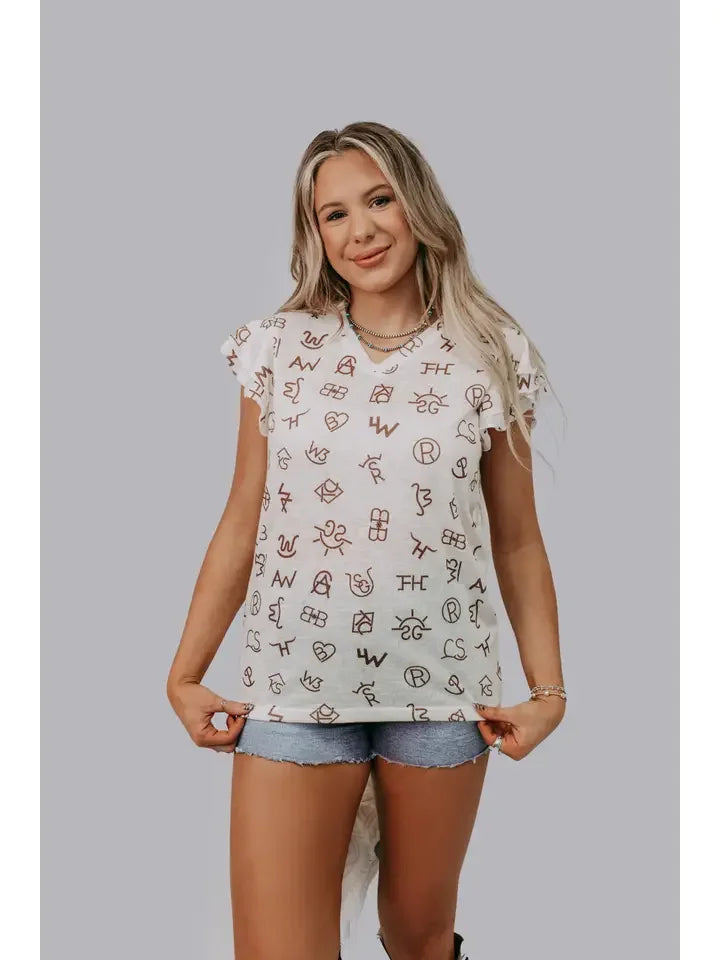 Ruffle Sleeve Branded Top