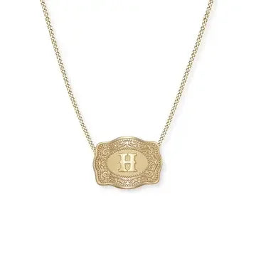 SpurWest Mini Belt Buckle Necklace (Initial) - Gold - High Call Outfitters