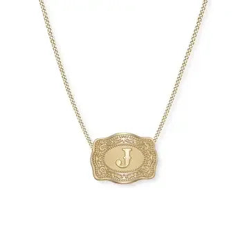 SpurWest Mini Belt Buckle Necklace (Initial) - Gold - High Call Outfitters