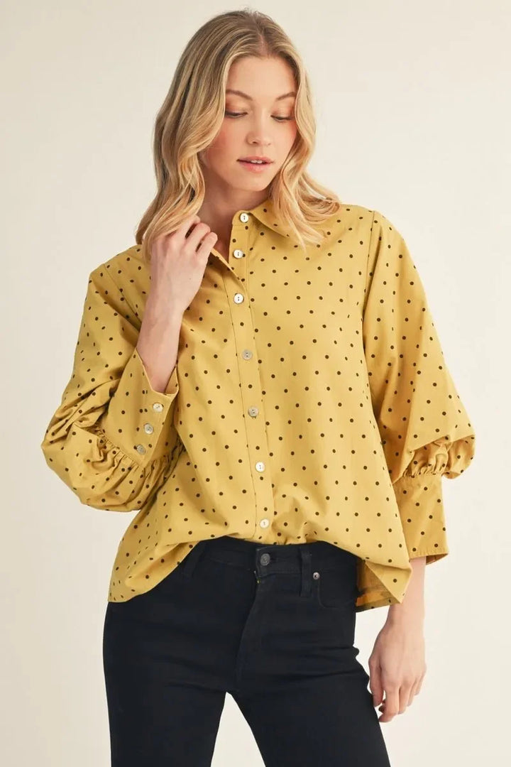 Polka Dot Balloon Sleeve Top