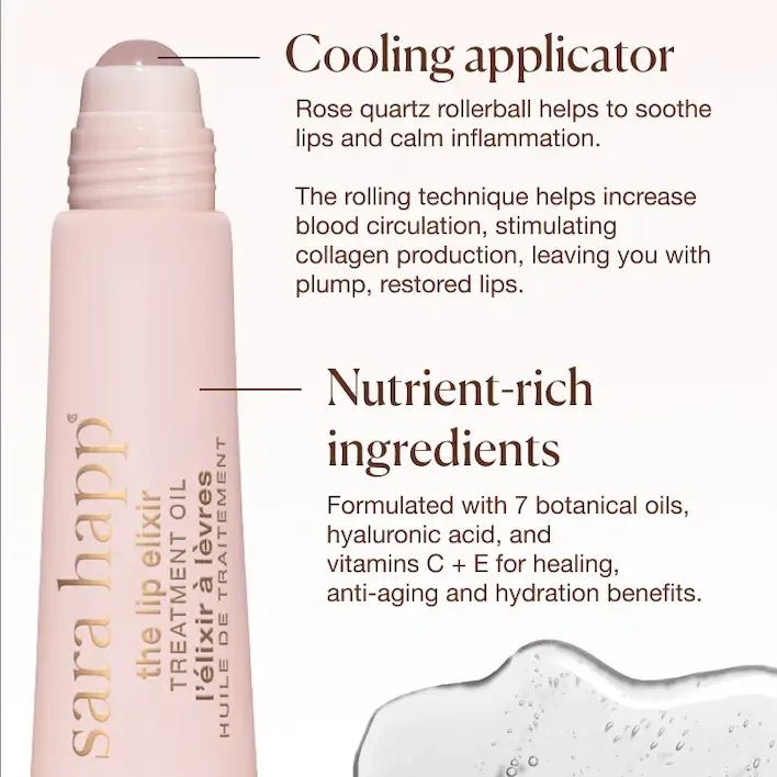 The Lip Elixir - Luxury Lip Oil with Rose Quartz Rollerball from Sara Happ - High Call Outfitters