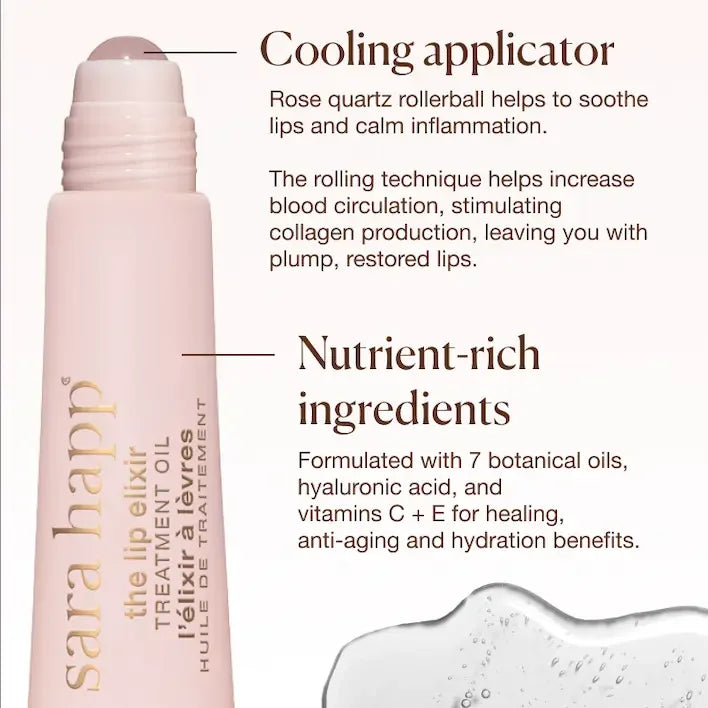 The Lip Elixir - Luxury Lip Oil with Rose Quartz Rollerball from Sara Happ