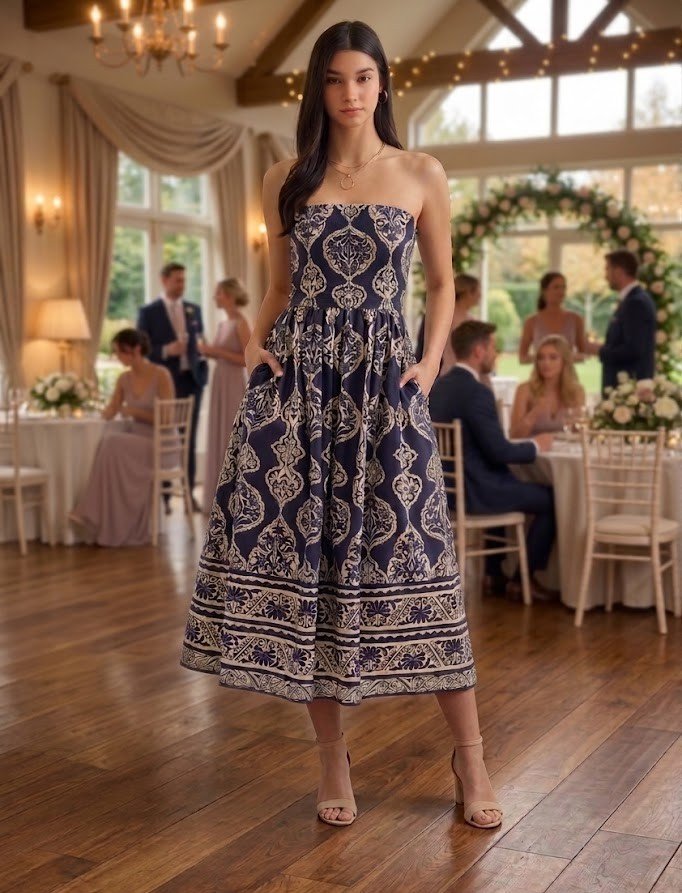 Strapless Midi Print Dress - High Call Outfitters