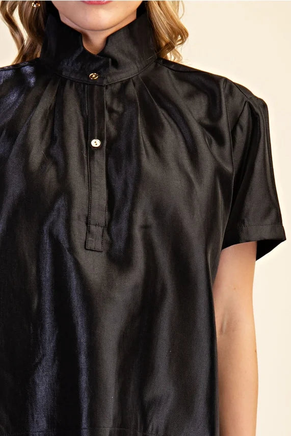 Stand Collar Button Placket Top