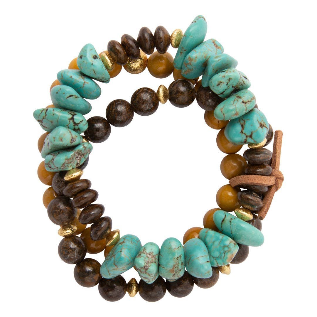 Earthbound Blue Turquoise Yellow Jasper Golden Bracelet Set from Barse