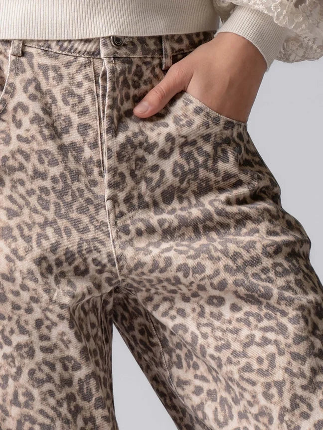 Leopard Print Barrel Denim