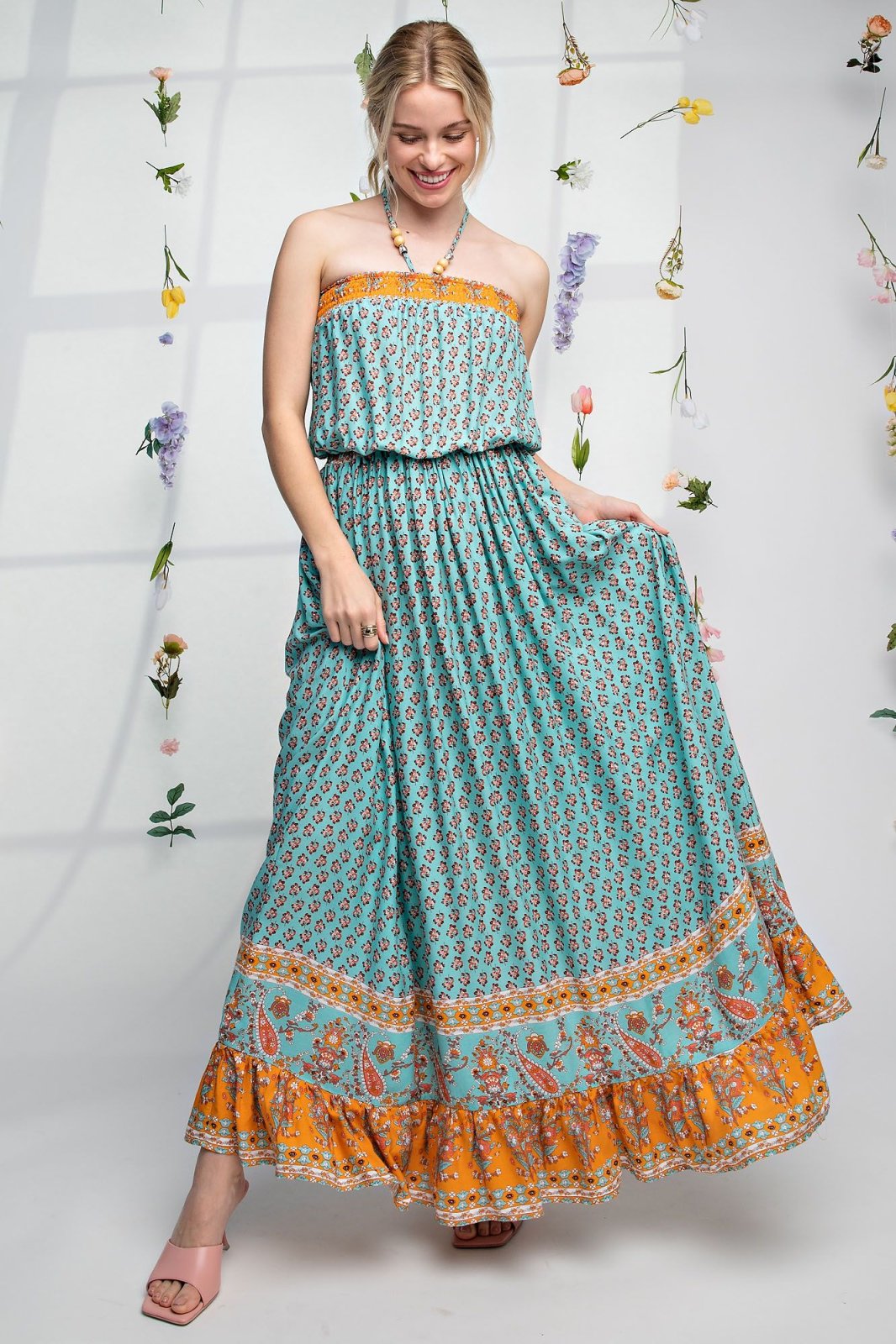 Halter Neckline Printed Dress