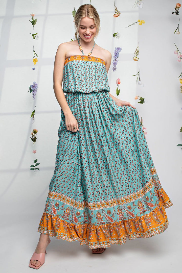 Halter Neckline Printed Dress