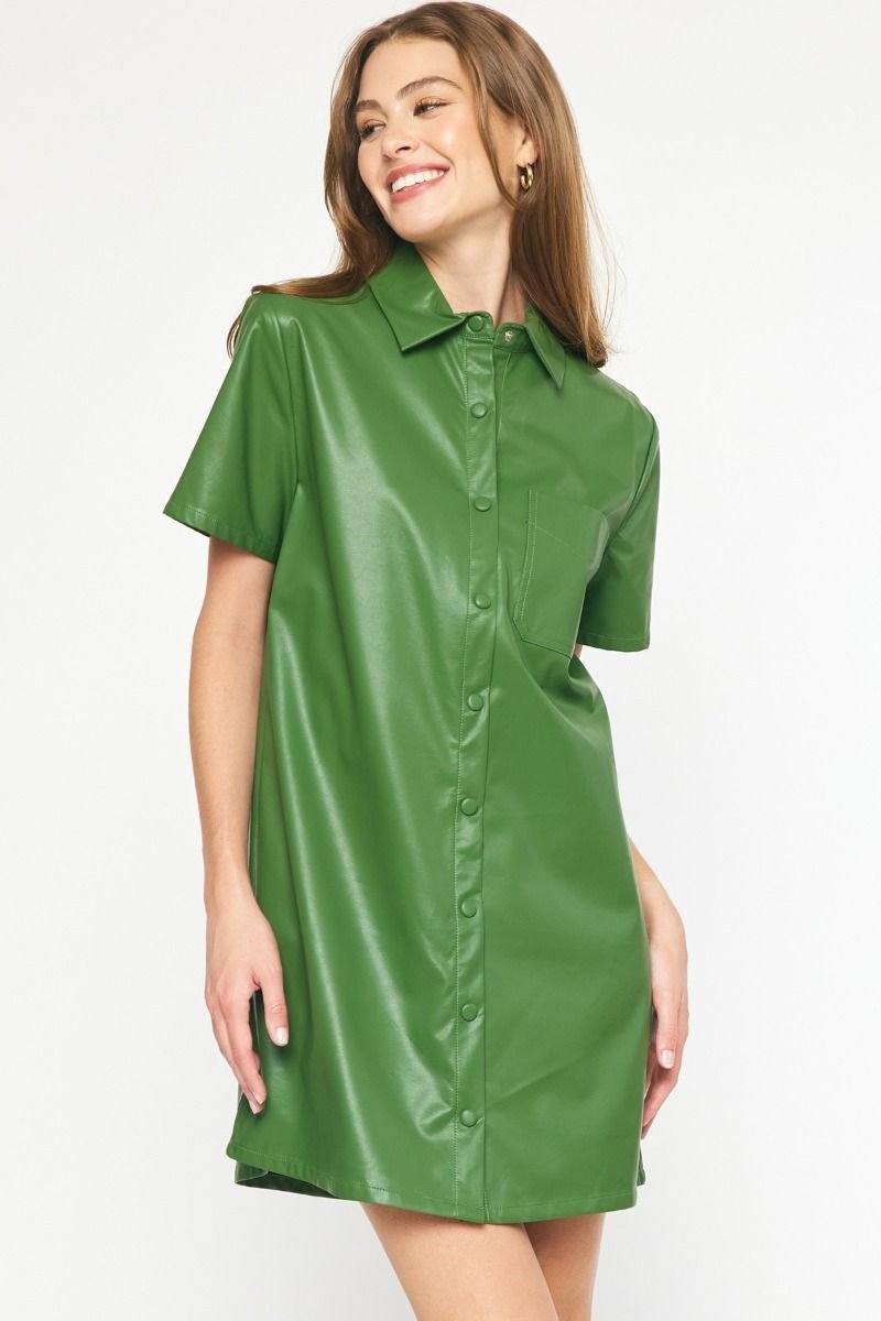 Faux Leather Shirt Dress - High Call Outfitters