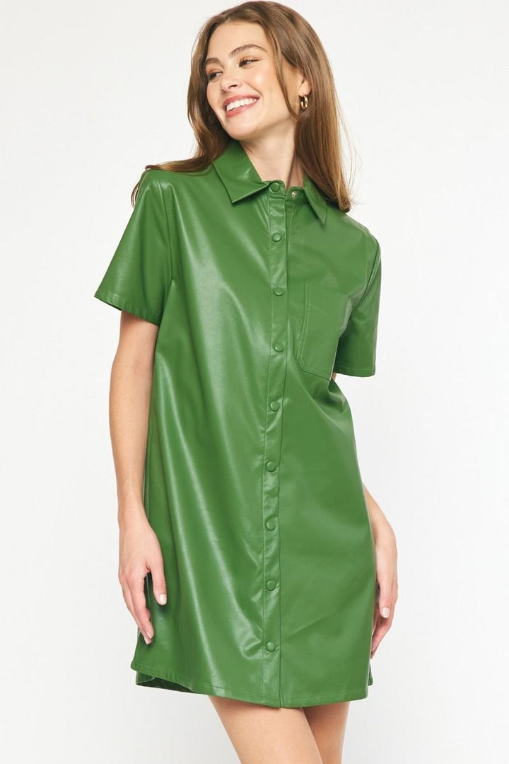 Faux Leather Shirt Dress - High Call Outfitters