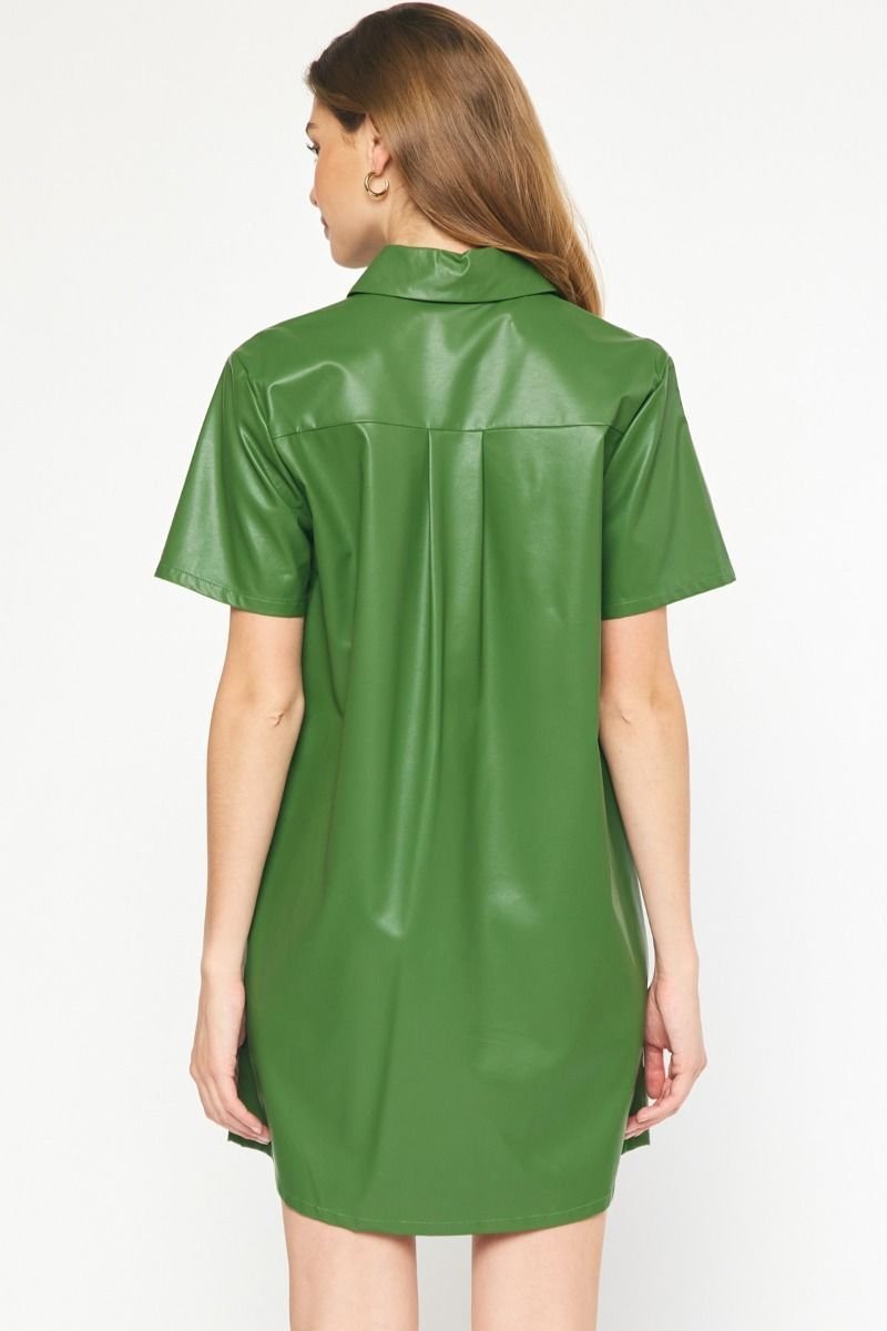 Faux Leather Shirt Dress - High Call Outfitters