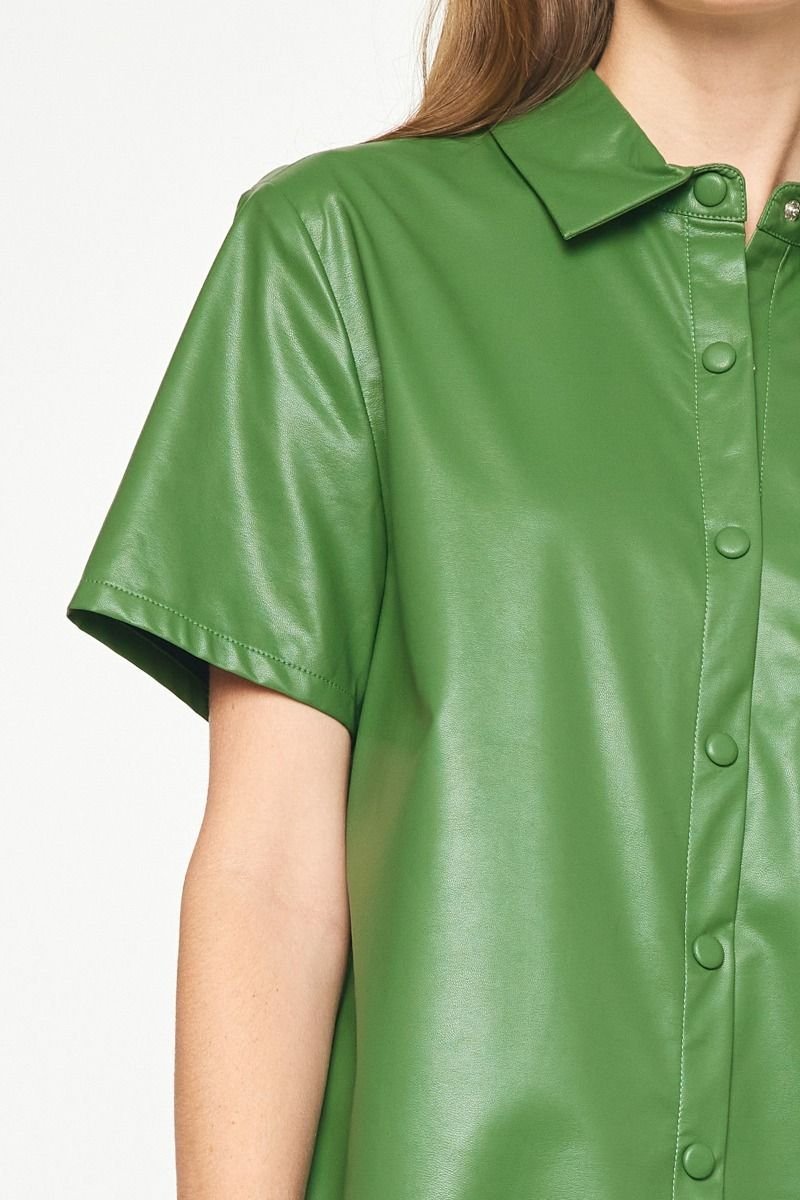 Faux Leather Shirt Dress - High Call Outfitters