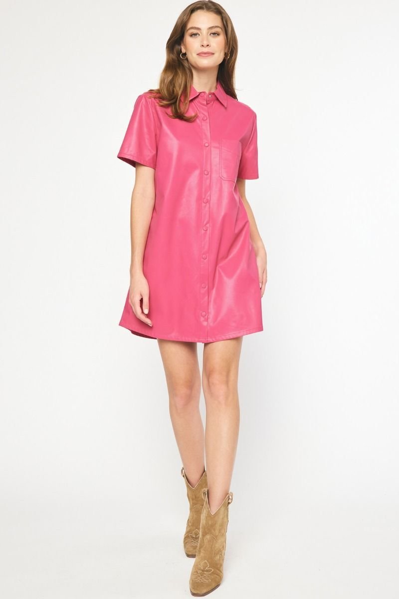 Faux Leather Shirt Dress - High Call Outfitters