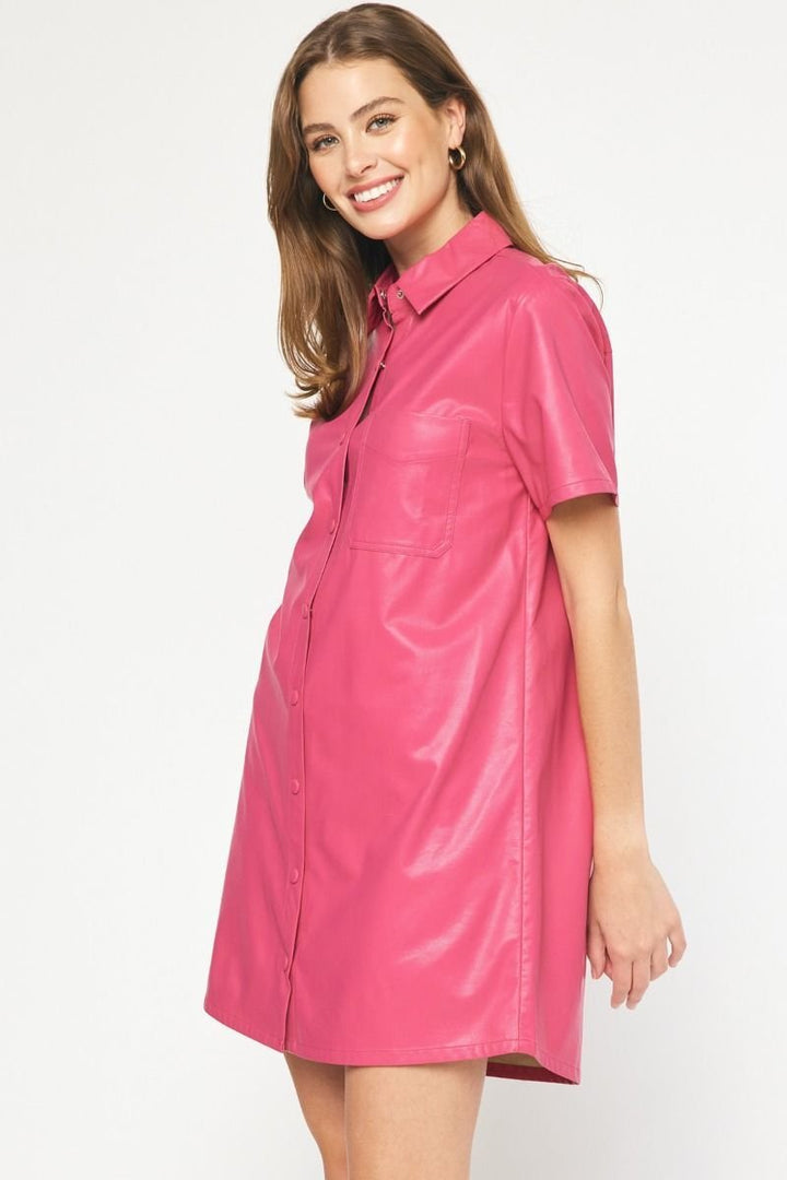 Faux Leather Shirt Dress - High Call Outfitters