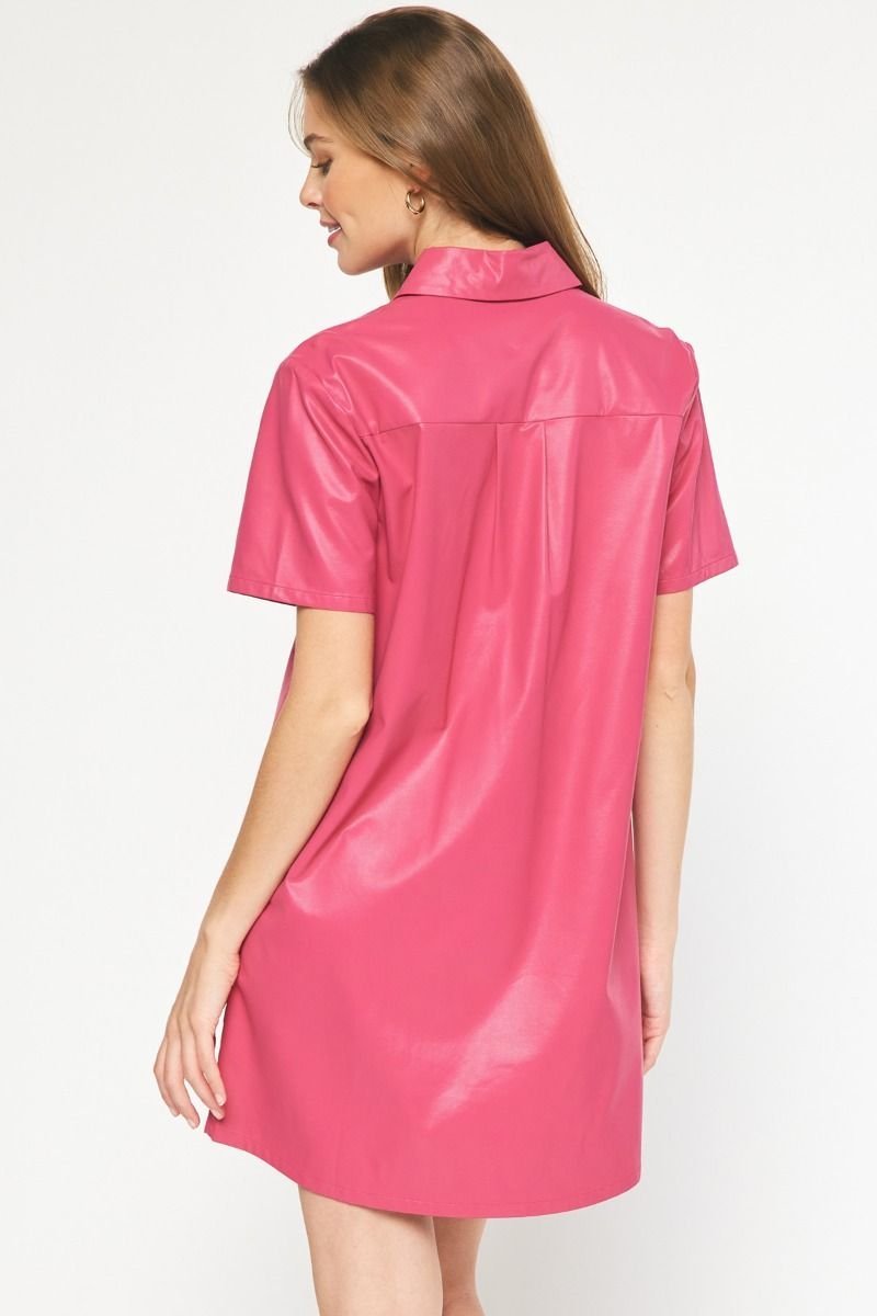 Faux Leather Shirt Dress - High Call Outfitters