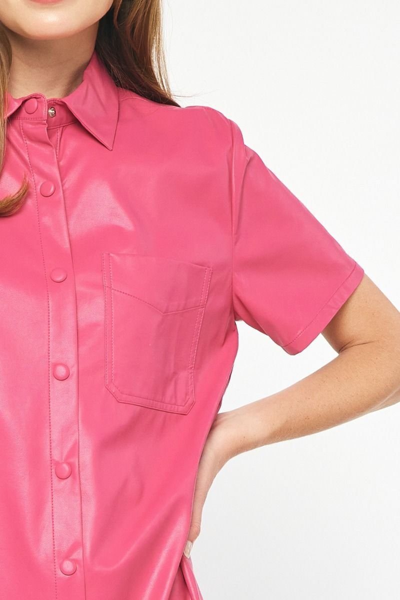 Faux Leather Shirt Dress - High Call Outfitters
